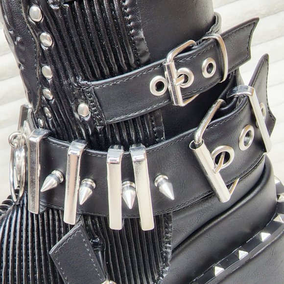 Stud & Skull Patch Black Matte Bear 150 Platform Ankle Boots Goth Punk Rave - Picture 15 of 15